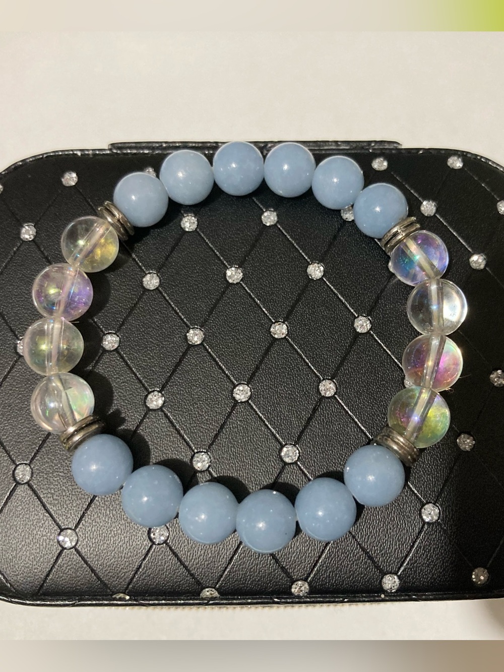 Blue Angel Aura Glass Bead Stretch Bracelet - Unbranded
